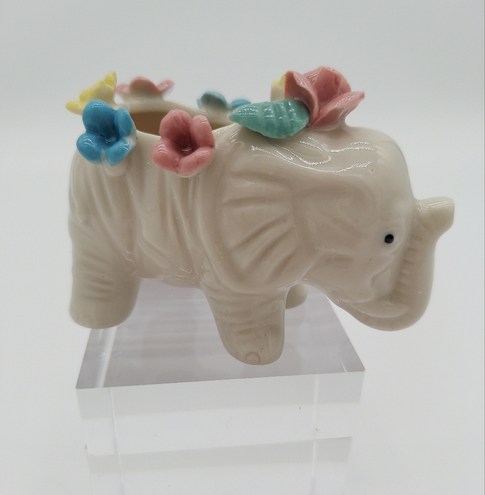 Ceramic Elephant Succulent Planter Colorful Applied Flowers